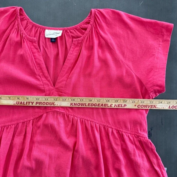 Universal Thread Pink Linen Flowy Short Sleeve A-Line Short Dress V-Neck Pocket - Picture 5 of 12